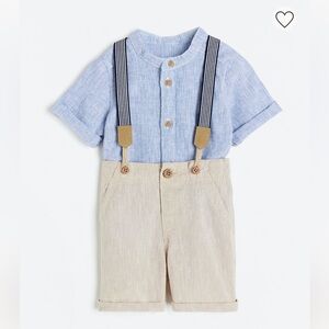 H&M baby boy 2 piece linen set with suspenders boys 12-18 months